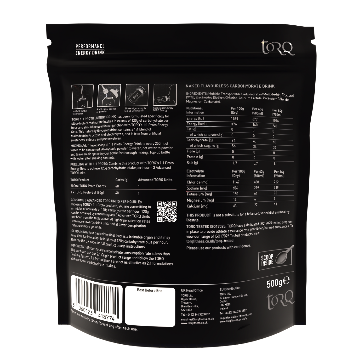 1:1 Proto Naked Flavorless Energy Drink - 500g (12serv) Pouch